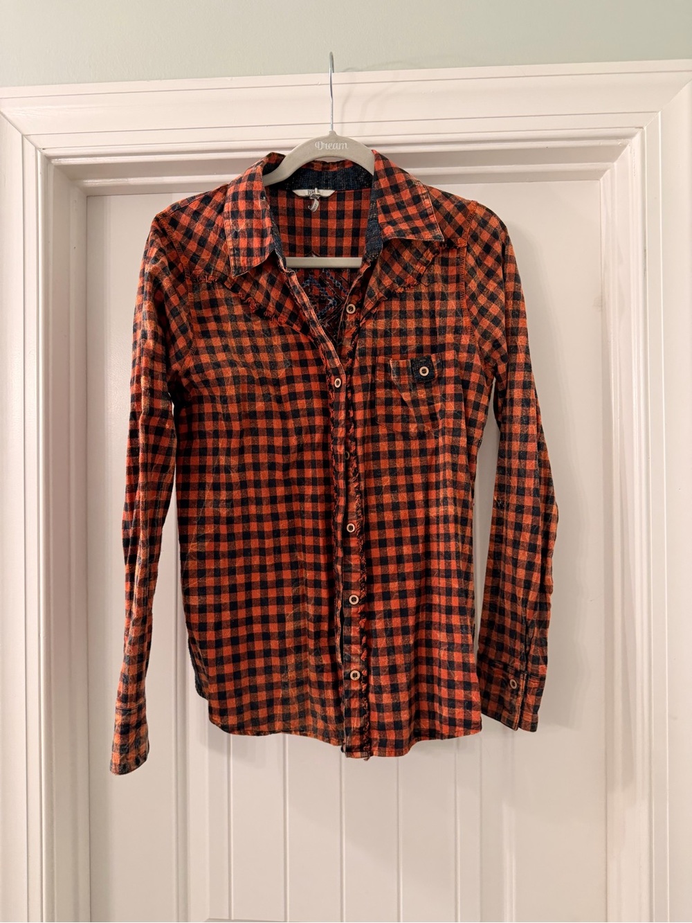 BKE Orange and Black Plaid Button-Down Shirt